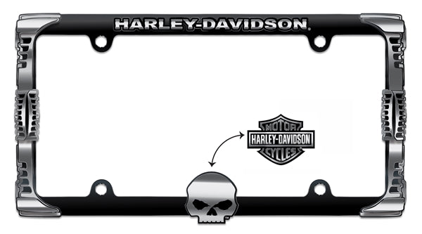 Harley-Davidson Badge and Skull 2-n-1 Chrome Frame