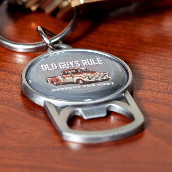 Old Guys Rule Domed Bottle Opener Key Chain